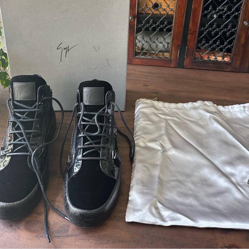 Giuseppe Zanotti Black Men's Leather & Velvet Sneakers